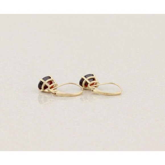10k Yellow Gold Natural Garnet Earrings Dangle Drop - Picture 8 of 8